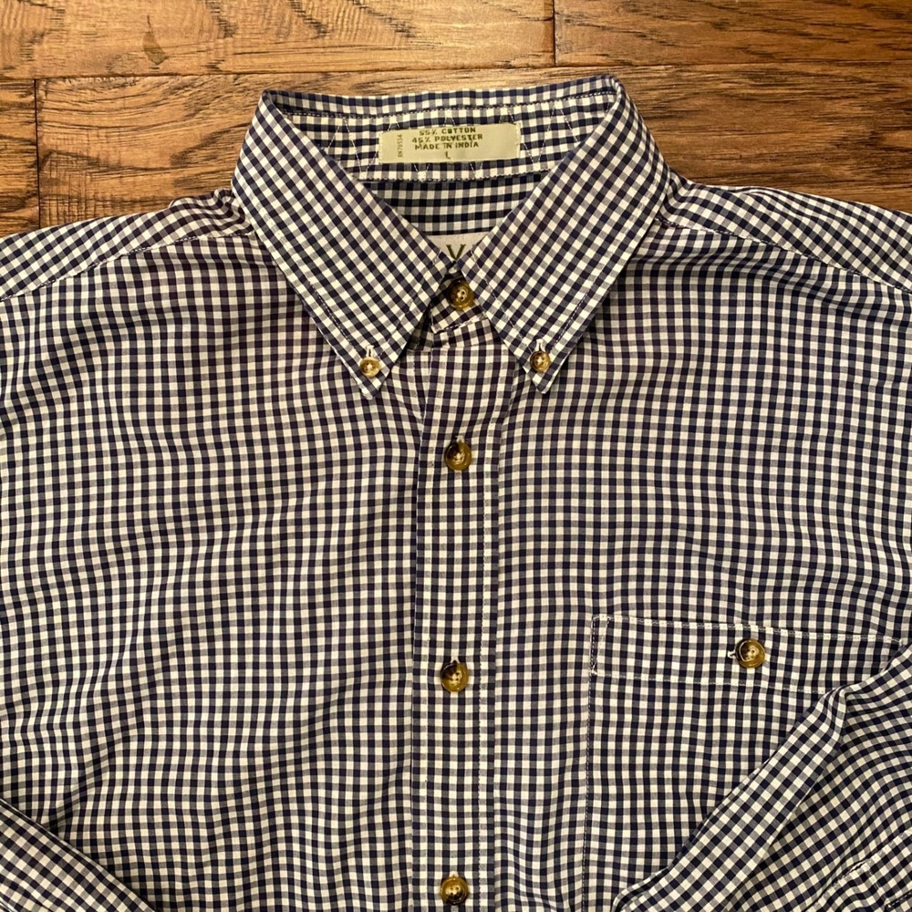 Orvis Gingham Button Down Shirt Mens Large Blue White Plaid Long Sleeve Pocket